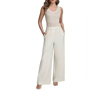 Donna Karan wide leg pant sand linen 14